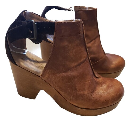 Free People Amber Orchard Heel Platform Clog Two Tone Brown Leather Sz 9 EU40 - Picture 1 of 7